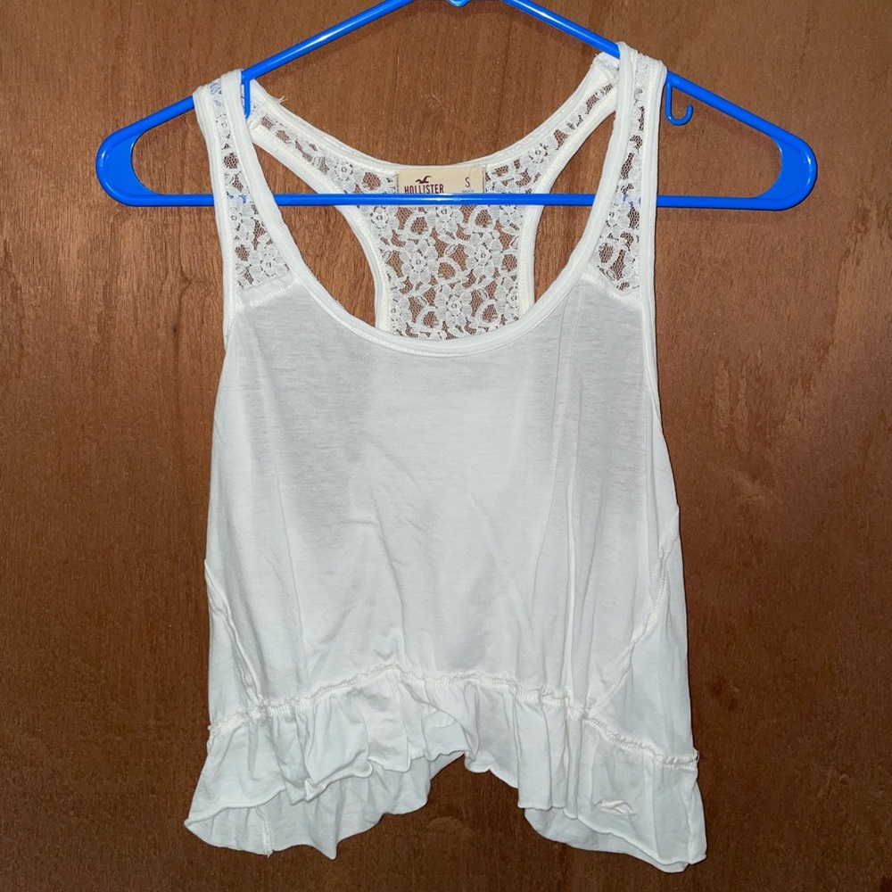 Hollister Cropped White Lace Trim Tank Top